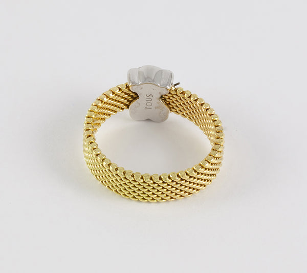 Anillo Tous Icon Mesh oro amarillo y blanco 18k con diamantes