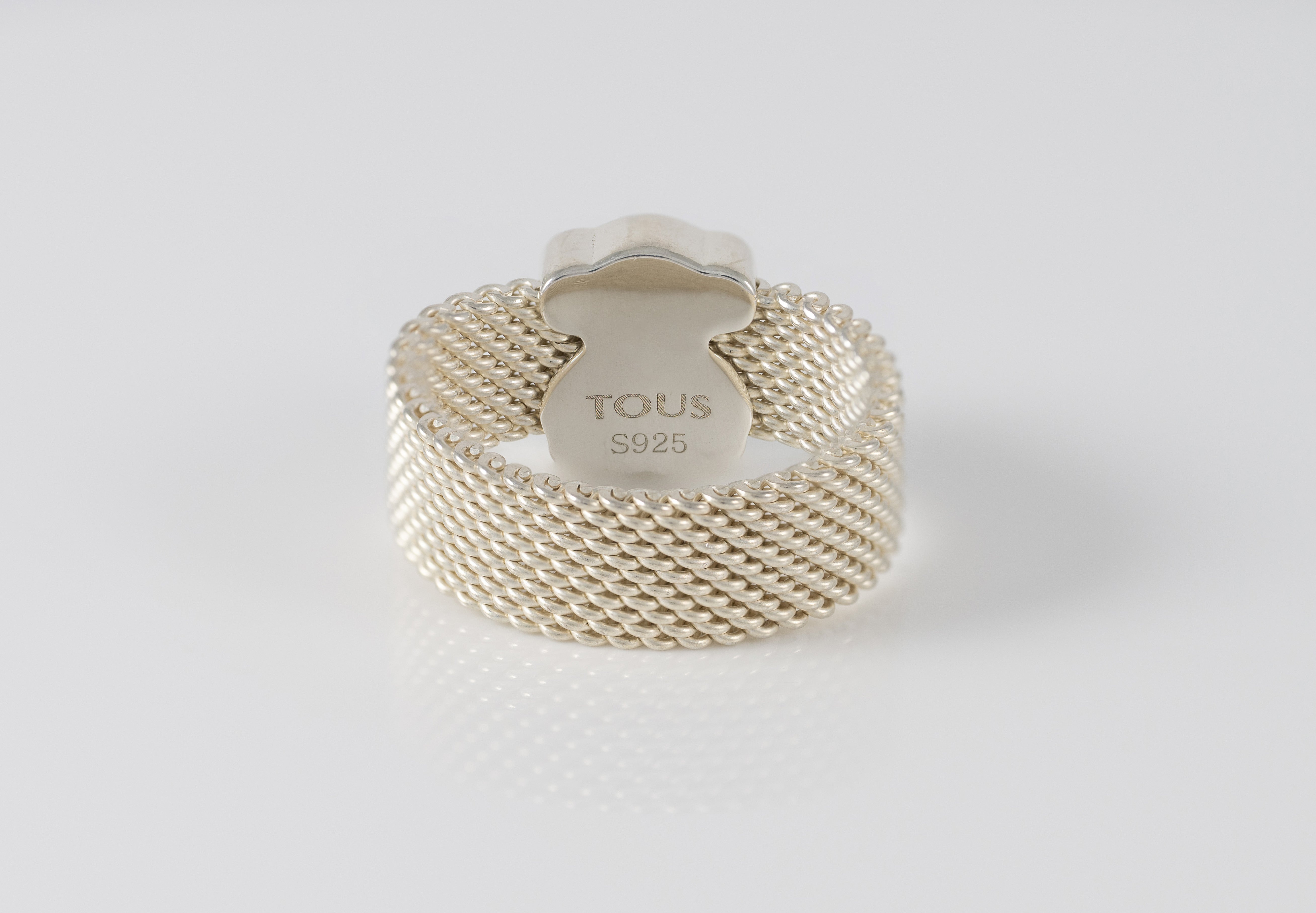 Anillo Tous en plata 925 y amazonita facetada motivo oso Mesh Color