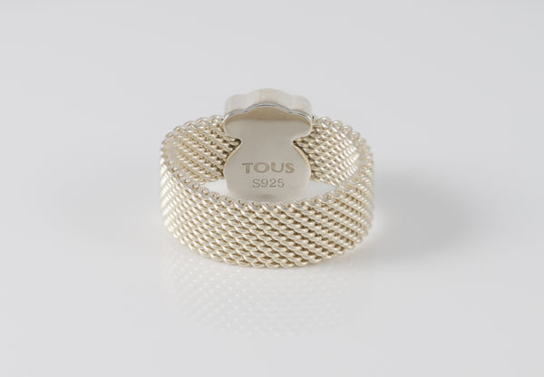Anillo Tous en plata 925 y amazonita facetada motivo oso Mesh Color