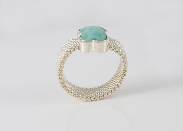 Anillo Tous en plata 925 y amazonita facetada motivo oso Mesh Color