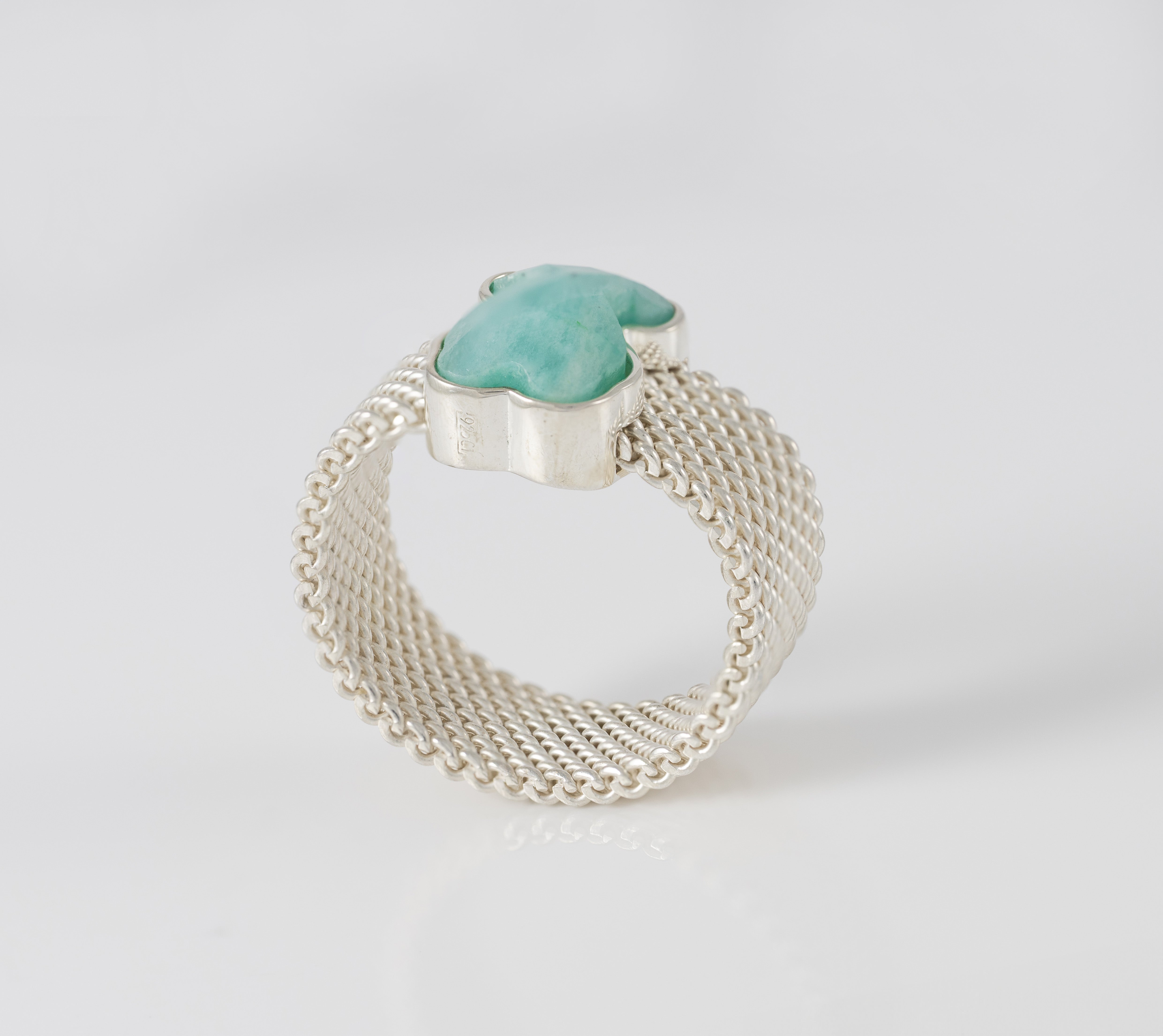 Anillo Tous en plata 925 y amazonita facetada motivo oso Mesh Color