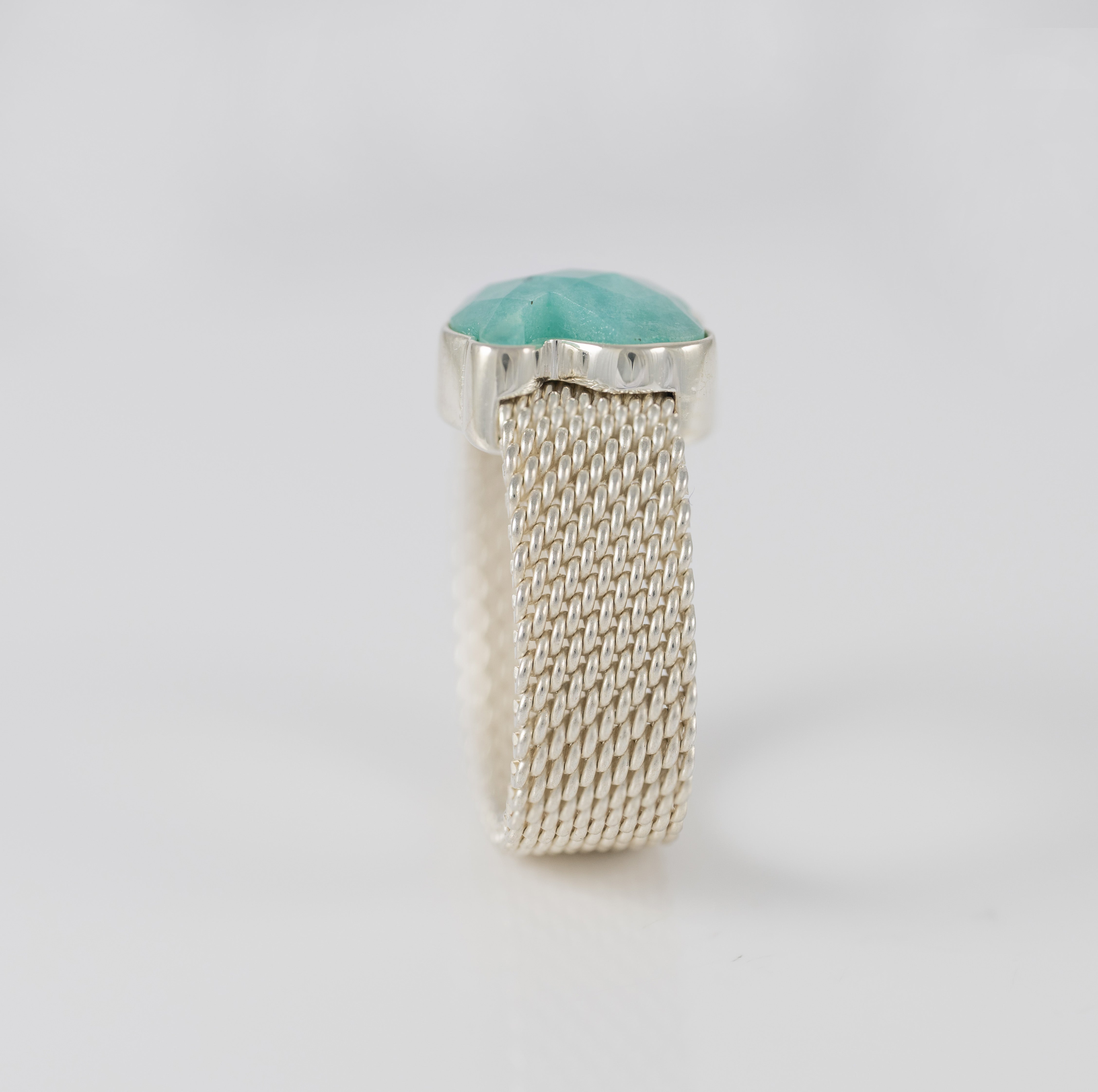 Anillo Tous en plata 925 y amazonita facetada motivo oso Mesh Color