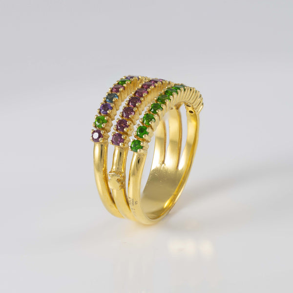 Anillo triple Tous en Plata Vermeil con gemas Straight