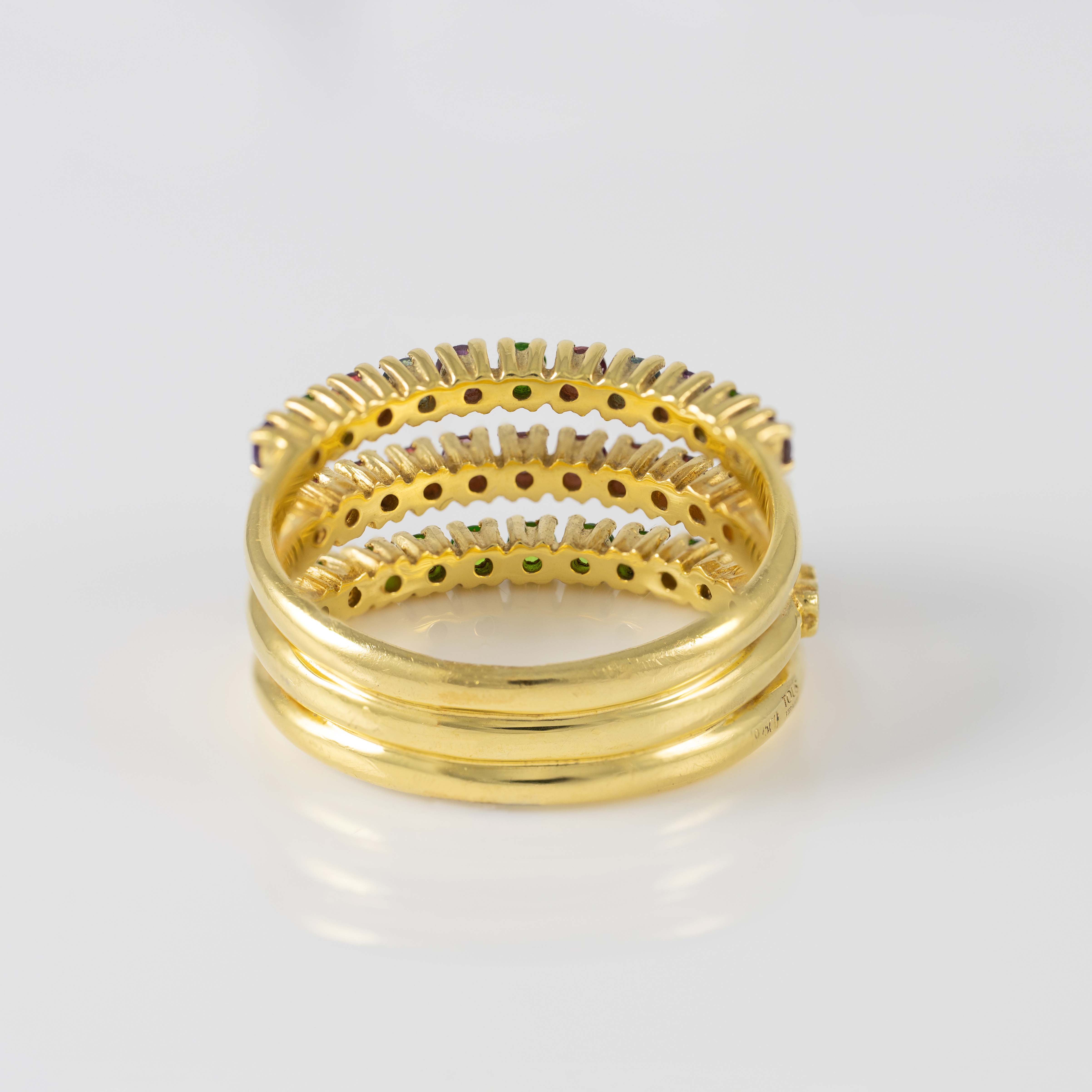 Anillo triple Tous en Plata Vermeil con gemas Straight