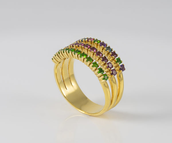 Anillo triple Tous en Plata Vermeil con gemas Straight