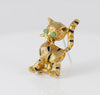 Broche antiguo gato hecho a mano en oro amarillo 18k esmaltado y jade