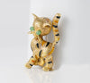 Broche antiguo gato hecho a mano en oro amarillo 18k esmaltado y jade
