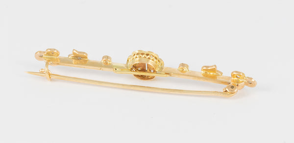 Broche antiguo en oro amarillo 18k y brillantes