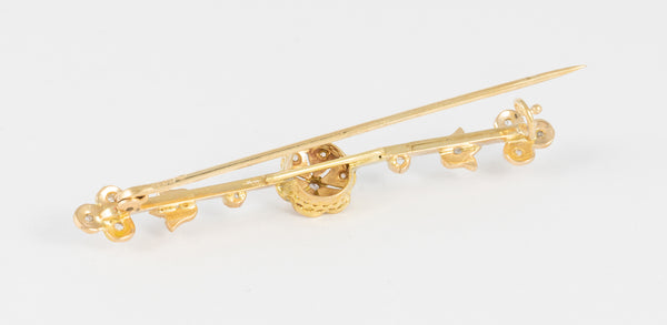 Broche antiguo en oro amarillo 18k y brillantes