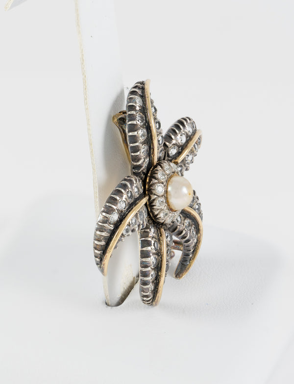 Broche antiguo en oro amarillo 18k y plata
