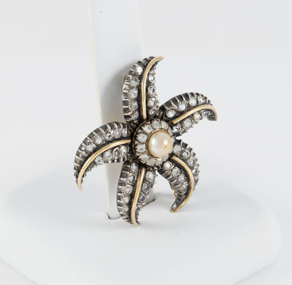 Broche antiguo en oro amarillo 18k y plata