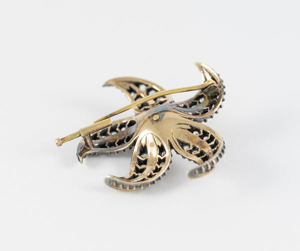 Broche antiguo en oro amarillo 18k y plata