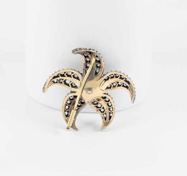 Broche antiguo en oro amarillo 18k y plata