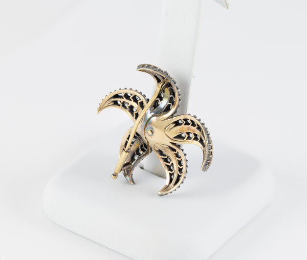 Broche antiguo en oro amarillo 18k y plata