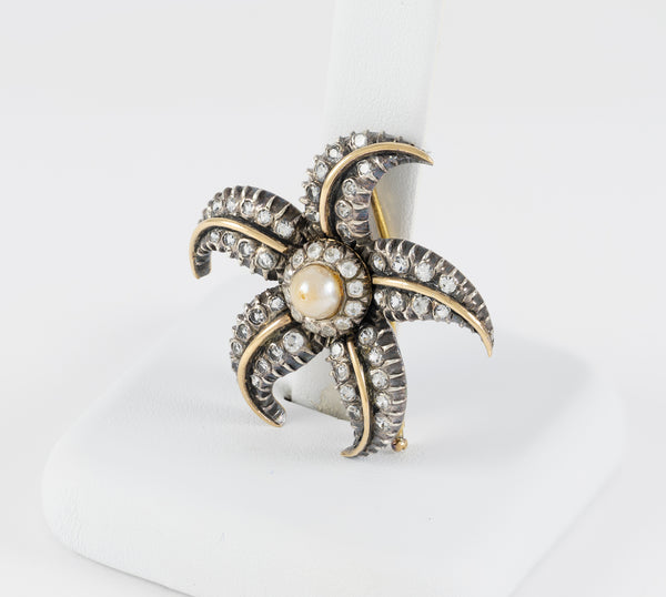 Broche antiguo en oro amarillo 18k y plata