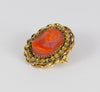 Broche antiguo en oro amarillo 14k y coral rojo