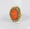 Broche antiguo en oro amarillo 14k y coral rojo