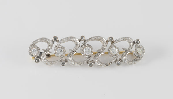 Broche antiguo en oro blanco y amarillo 18k con diamantes 1.1 ct
