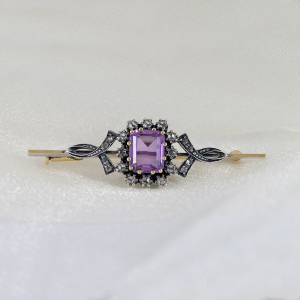 Broche antiguo en oro 18k y plata