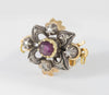Broche-cierre de collar antiguo en oro amarillo 18k y plata con amatista y diamantes