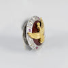 Broche en oro blanco y amarillo 18k con diamantes, rubíes y esmaltado