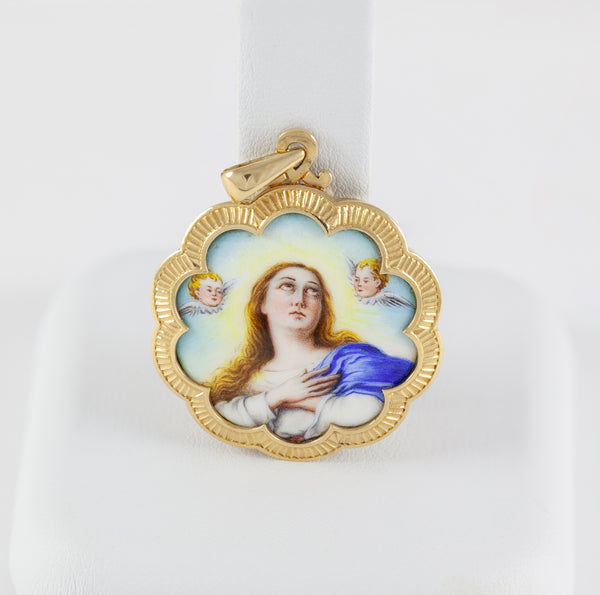 Colgante antiguo de oro amarillo 18k y porcelana esmaltada