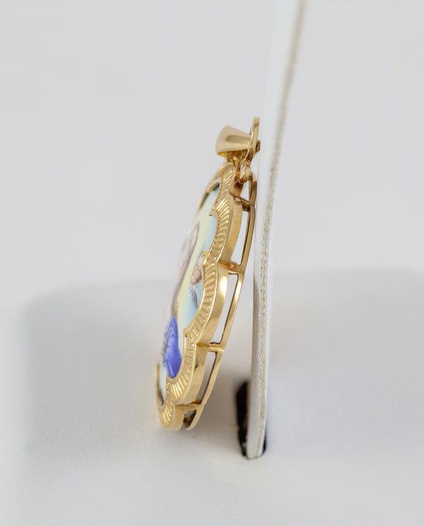 Colgante antiguo de oro amarillo 18k y porcelana esmaltada
