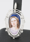 Colgante antiguo oro blanco 18k, brillantes y porcelana esmaltada