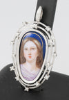 Colgante antiguo oro blanco 18k, brillantes y porcelana esmaltada
