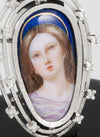 Colgante antiguo oro blanco 18k, brillantes y porcelana esmaltada