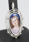 Colgante antiguo oro blanco 18k, brillantes y porcelana esmaltada