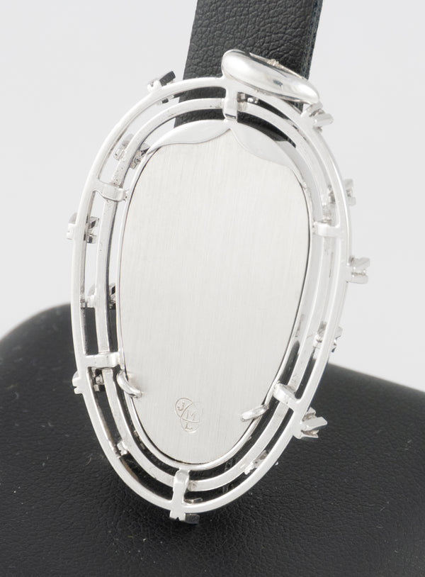 Colgante antiguo oro blanco 18k, brillantes y porcelana esmaltada