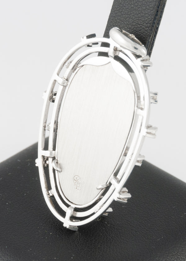 Colgante antiguo oro blanco 18k, brillantes y porcelana esmaltada