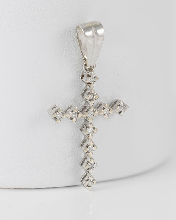Colgante cruz antiguo en oro blanco 18k con diamantes