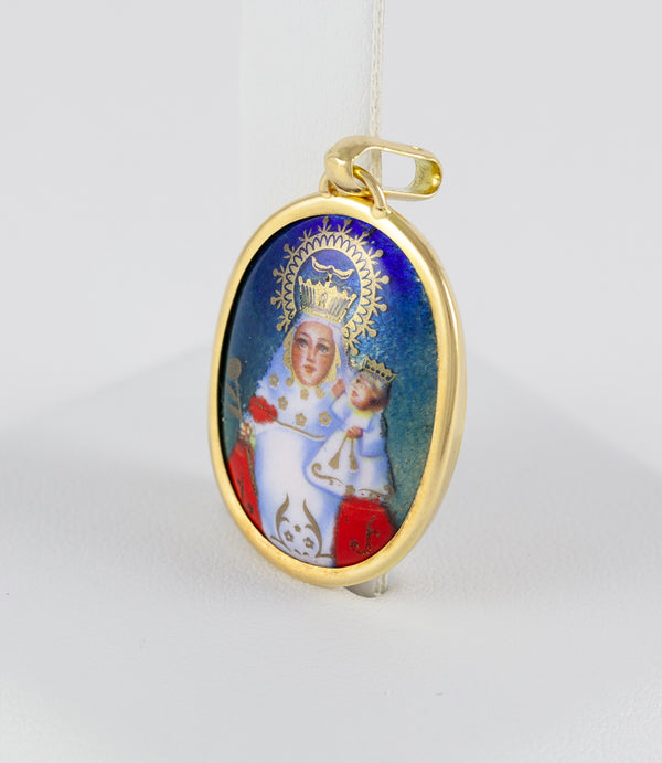 Colgante en oro amarillo 18k y porcelana esmaltada