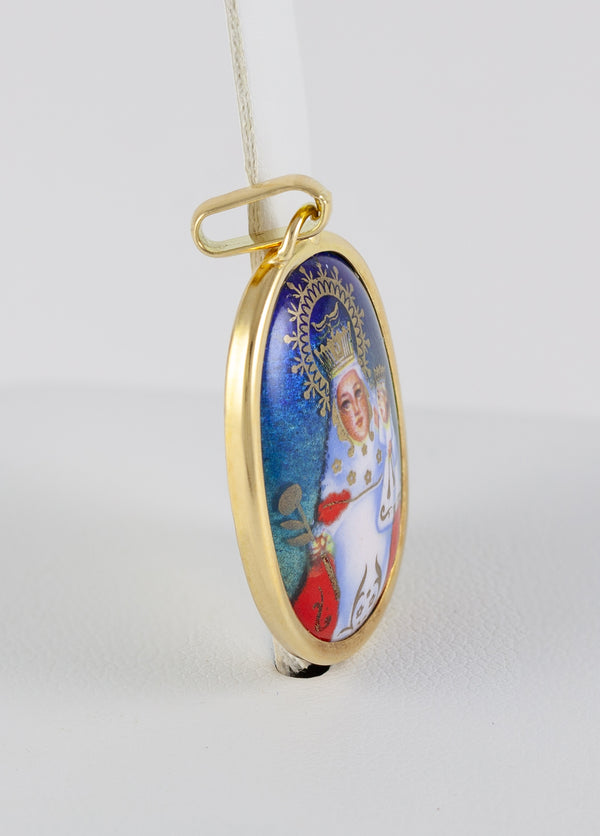 Colgante en oro amarillo 18k y porcelana esmaltada