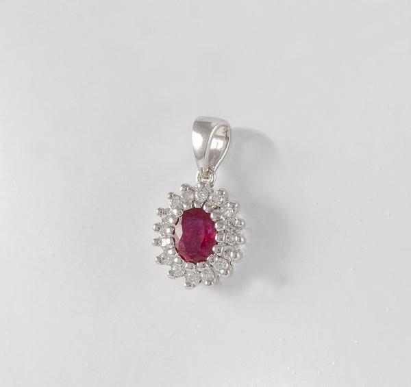 Colgante en oro blanco 18k con rubí y brillantes