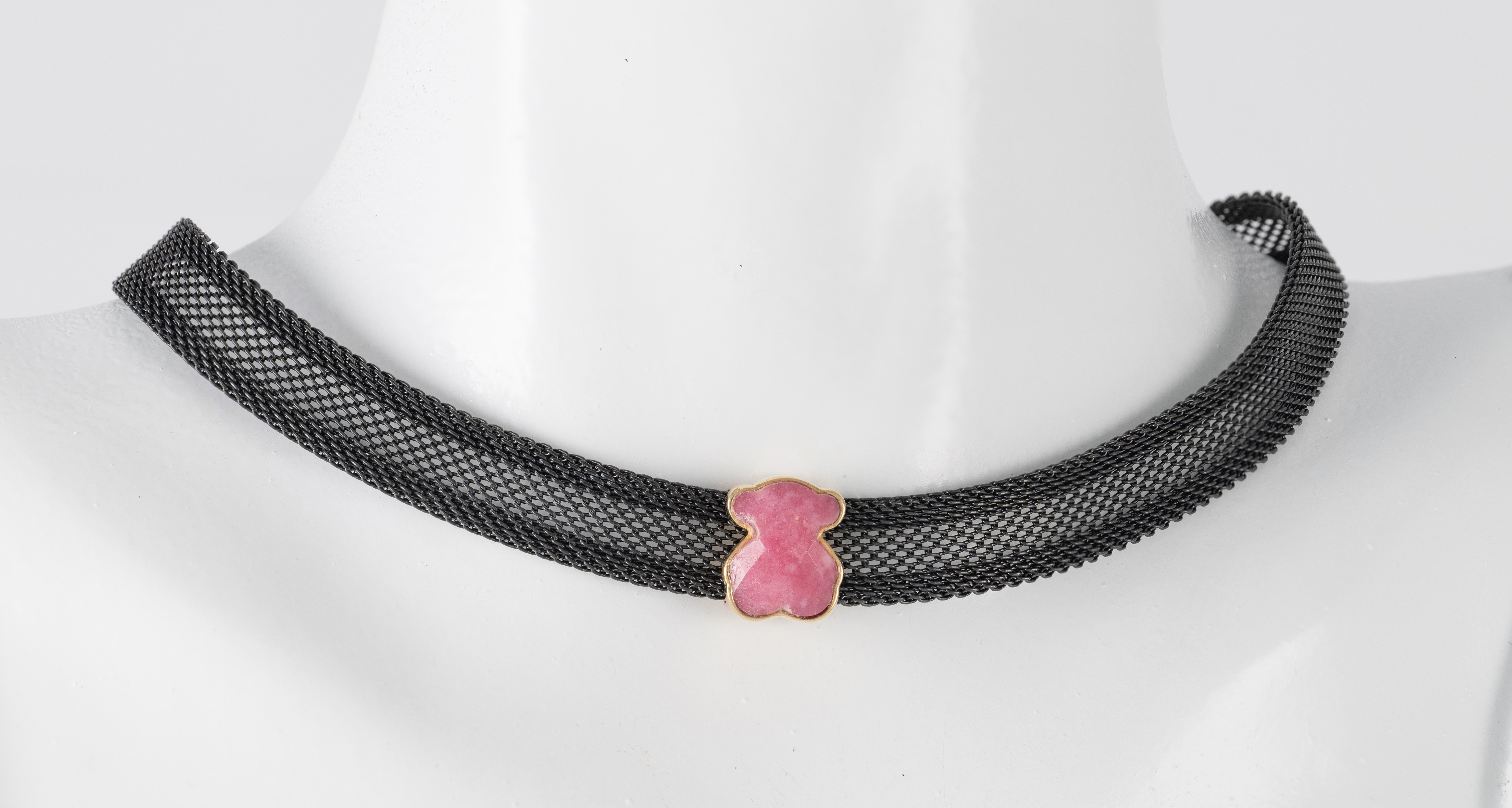 Collar Tous de acero IP negro y rodonita Mesh Color