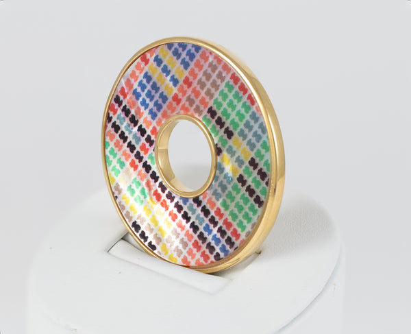 Colgante Disco Tous Tartan Plata Vermeil con nácar