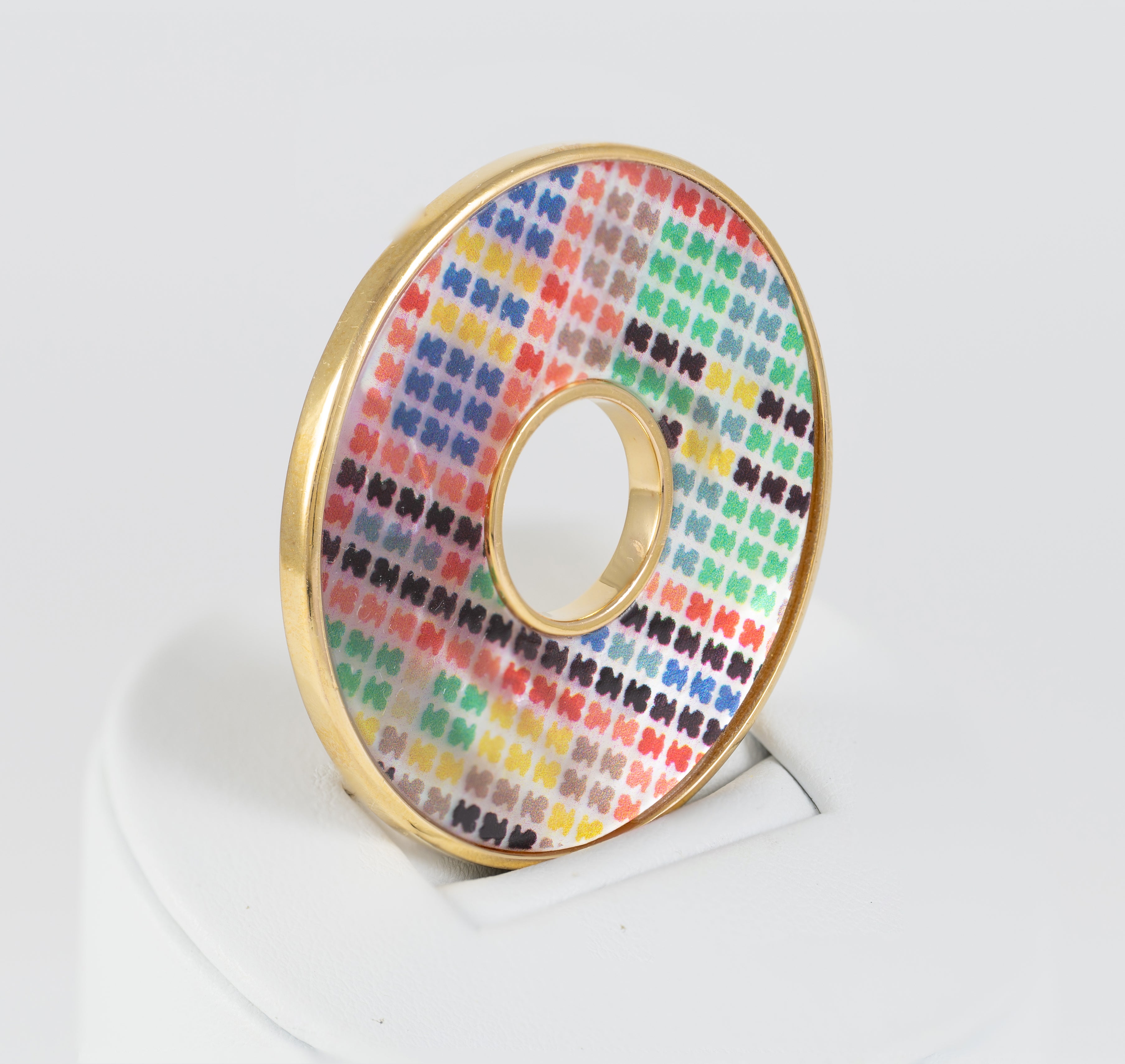 Colgante Disco Tous Tartan Plata Vermeil con nácar