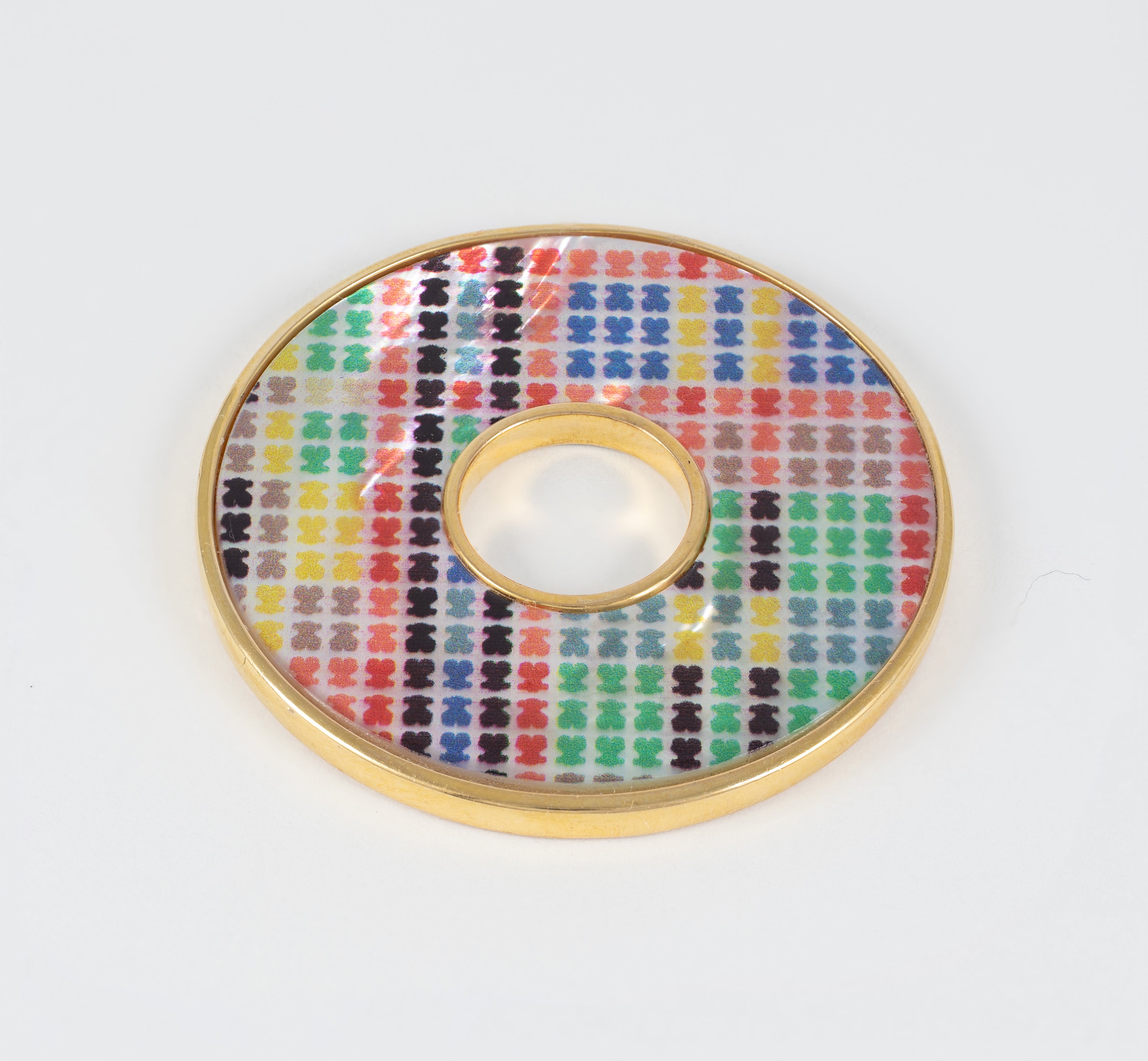 Colgante Disco Tous Tartan Plata Vermeil con nácar