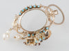 Conjunto antiguo broche colgante y pendientes en oro 14k con turquesas, perlas y rubíes