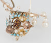Conjunto antiguo broche colgante y pendientes en oro 14k con turquesas, perlas y rubíes