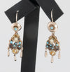 Conjunto antiguo broche colgante y pendientes en oro 14k con turquesas, perlas y rubíes