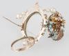 Conjunto antiguo broche colgante y pendientes en oro 14k con turquesas, perlas y rubíes