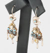 Conjunto antiguo broche colgante y pendientes en oro 14k con turquesas, perlas y rubíes