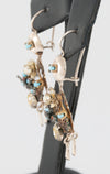 Conjunto antiguo broche colgante y pendientes en oro 14k con turquesas, perlas y rubíes