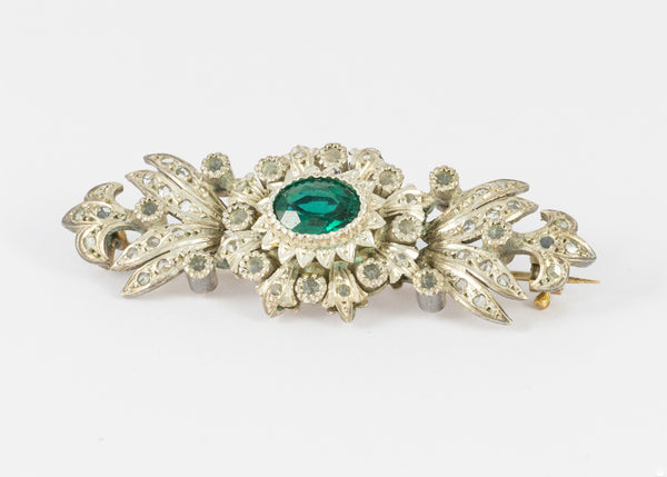 Conjunto broche pendientes y anillo en oro amarillo 18k y plata