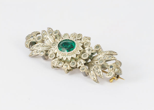 Conjunto broche pendientes y anillo en oro amarillo 18k y plata