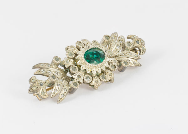 Conjunto broche pendientes y anillo en oro amarillo 18k y plata